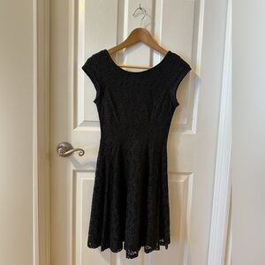 Women's Black Lace Midi Dress - Sleeveless Fit & Flare